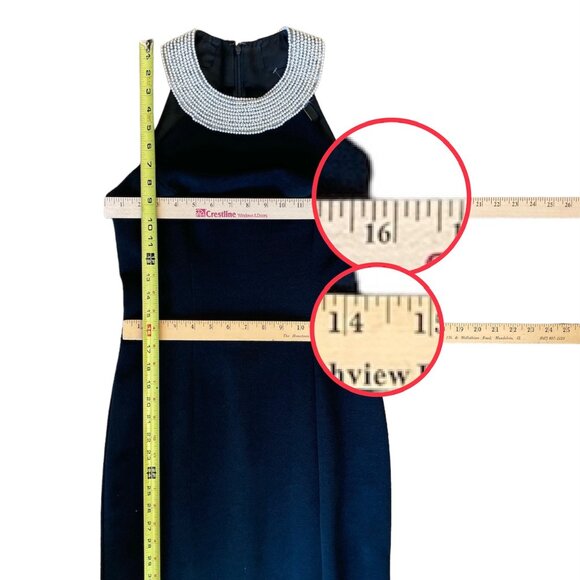 VTG Alex Evenings Black Halter Formal Gown Sz 8 Sheath Maxi Dress Pearl Collar - Picture 16 of 17